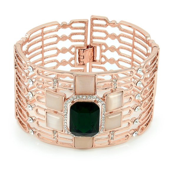 Rose Gold Plated Dark Green Crystal Statement Bracelet - Picture 1 of 5